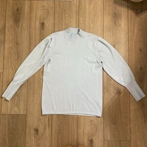 J.McLaughlin | Cotton Stretch Light Blue Mock Turtleneck Bell Sleeve Sweater-XS